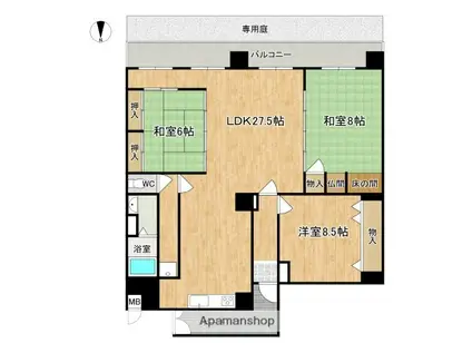 朝日プラザアーバネート奈良II佐伯院(3LDK/1階)の間取り写真