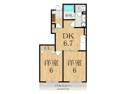 ヴェルドミールB(2DK/1階)の間取り写真