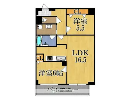 グリュックメゾン西大寺(2LDK/2階)の間取り写真