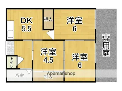 近鉄難波・奈良線 大和西大寺駅 徒歩18分 1階建 築51年(3DK)の間取り写真