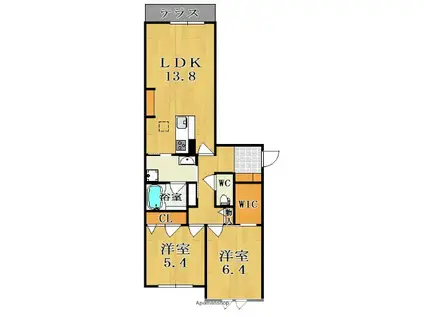 リヴィエール法華寺(2LDK/1階)の間取り写真