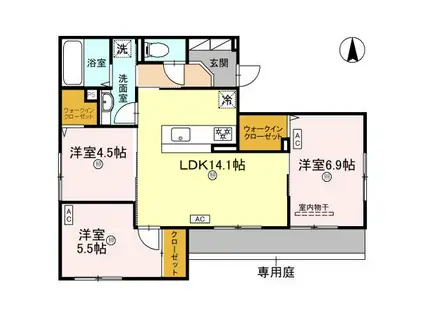 プレステージア三山木(3LDK/1階)の間取り写真