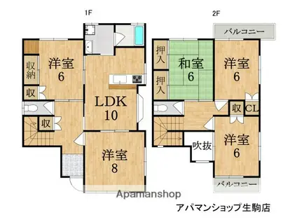 近鉄生駒線 萩の台駅 徒歩8分 2階建 築36年(5LDK)の間取り写真