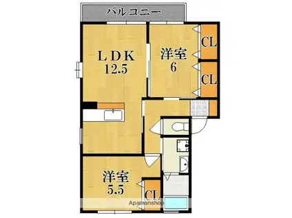 セゾン西の京(2LDK/1階)の間取り写真