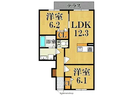 アンジュ(2LDK/1階)の間取り写真