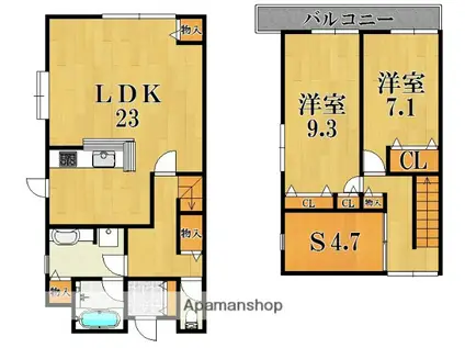 西大寺芝町テラスハウス(2SLDK)の間取り写真