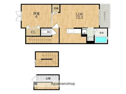 ヒーリングヴィレッジ(1LDK/3階)の間取り写真