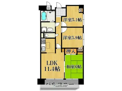 オリエント奈良西ノ京(3LDK/1階)の間取り写真