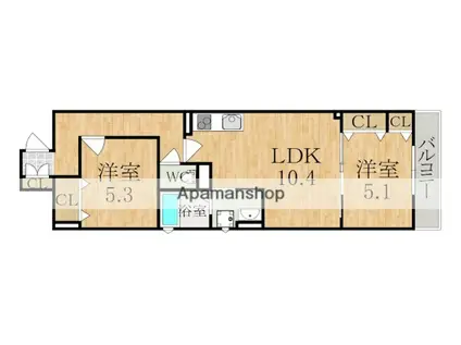 クリエオーレ天理(2LDK/2階)の間取り写真