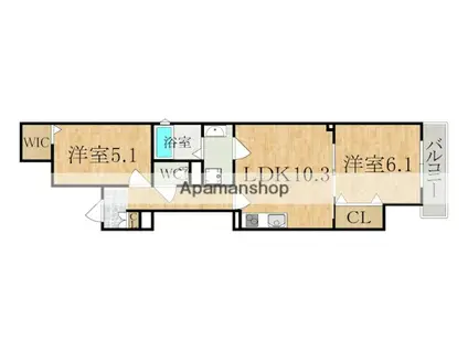 クリエオーレ天理(2LDK/1階)の間取り写真