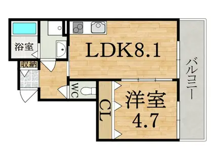 クレアール五位堂(1LDK/3階)の間取り写真