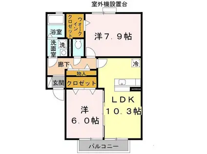 カリーノB棟(2LDK/2階)の間取り写真