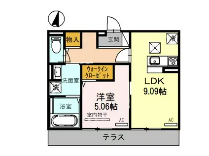 ボナール C棟(1LDK/2階)の間取り写真