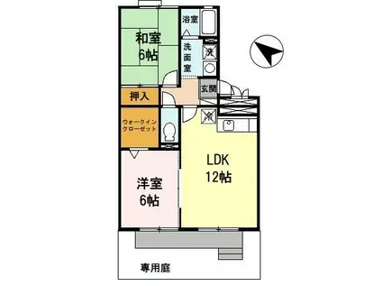 リビングタウン木津南 B棟(2LDK/1階)の間取り写真