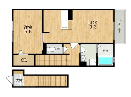 カリュオン(1LDK/2階)の間取り写真