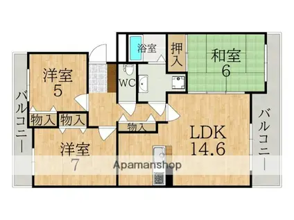 HILLCRESTあやめ池(3LDK/3階)の間取り写真