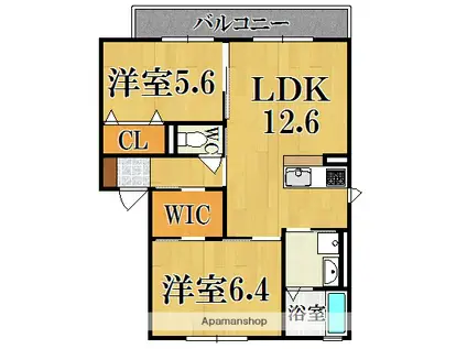 クレストヒルズB(2LDK/2階)の間取り写真