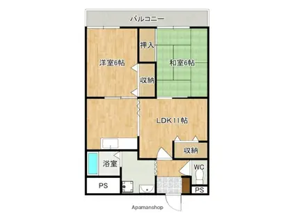 グランパル佐保(2LDK/3階)の間取り写真