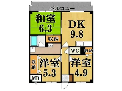 サニーコート西真美(3DK/6階)の間取り写真