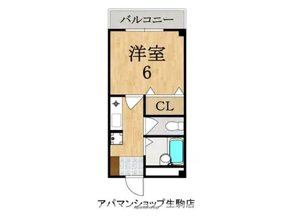 パーシモン東生駒(1K/1階)の間取り写真