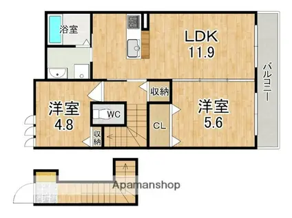 シャーメゾンオーヴェスト(2LDK/2階)の間取り写真