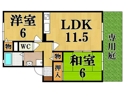 アルカディアA棟(2LDK/1階)の間取り写真
