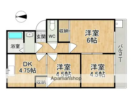 サニーハイツ朝日ヶ丘B棟(3DK/2階)の間取り写真