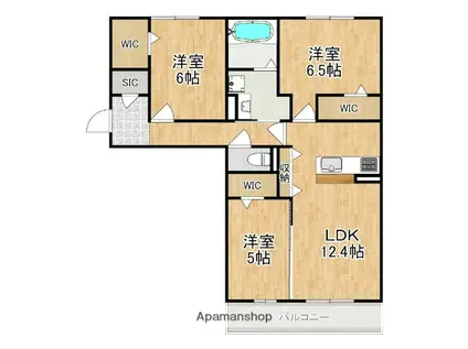 近鉄難波・奈良線 新大宮駅 徒歩18分 3階建 築1年(3LDK/1階)の間取り写真