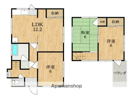 近鉄生駒線 菜畑駅 徒歩8分 2階建 築52年(3LDK)の間取り写真