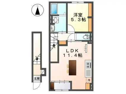 ヴィレッタ2(1LDK/2階)の間取り写真