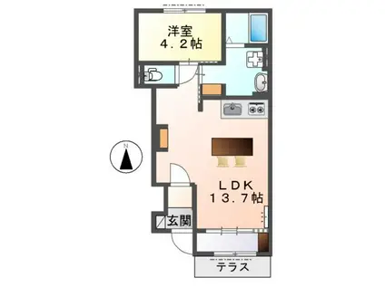 ヴィレッタ2(1LDK/1階)の間取り写真