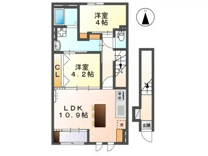 ヴィレッタ2(2LDK/2階)の間取り写真