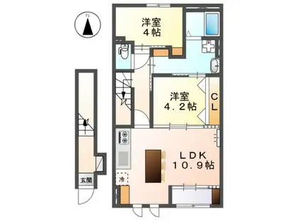 ヴィレッタ2(2LDK/2階)の間取り写真