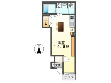 ヴィレッタ2(ワンルーム/1階)の間取り写真