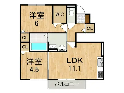 エトワール(2LDK/1階)の間取り写真