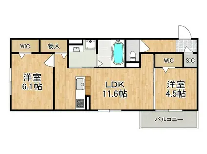 近鉄難波・奈良線 新大宮駅 徒歩18分 3階建 築1年(2LDK/1階)の間取り写真