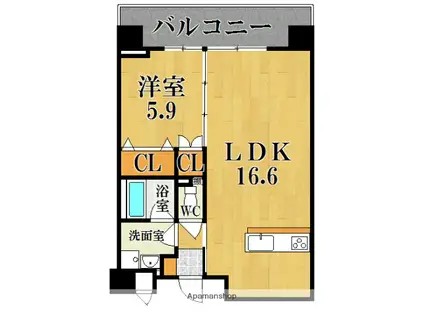清きよら西大寺・南町(1LDK/6階)の間取り写真