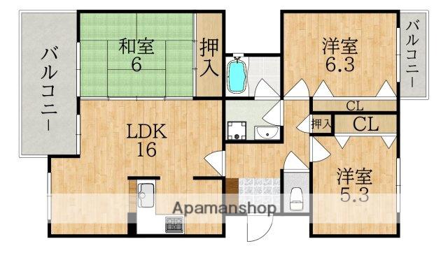 グランドメゾン学園前ガーデンヒルズ(3LDK/6階)の間取り写真