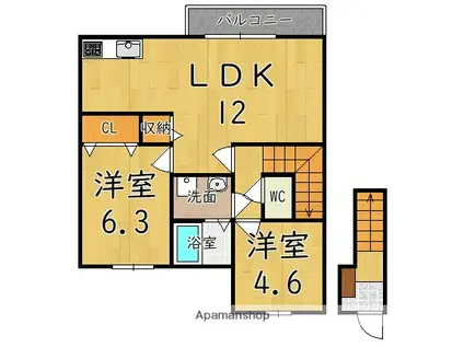 エスペランサ二上(2LDK/2階)の間取り写真