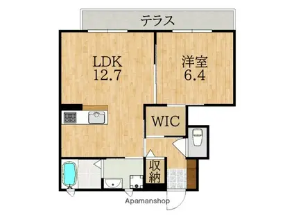 グランディール六条緑町(1LDK/1階)の間取り写真