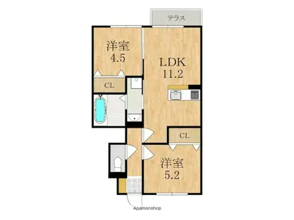 メゾン・ド・トレビアン(2LDK/1階)の間取り写真