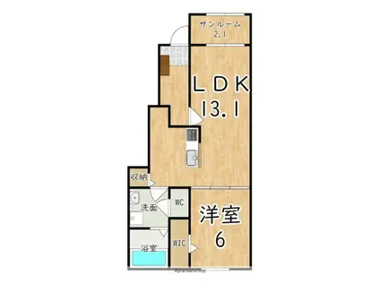 シエロガーデンかつらぎB(1LDK/1階)の間取り写真