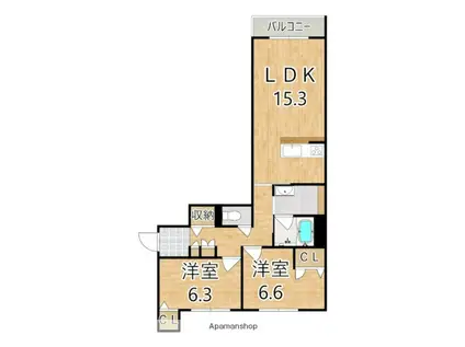 シャーメゾン片塩(2LDK/2階)の間取り写真