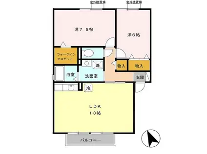 ロイヤルガーデンD棟(2LDK/2階)の間取り写真