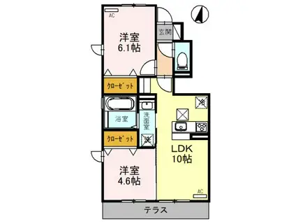 ルミエール香久山(2LDK/1階)の間取り写真