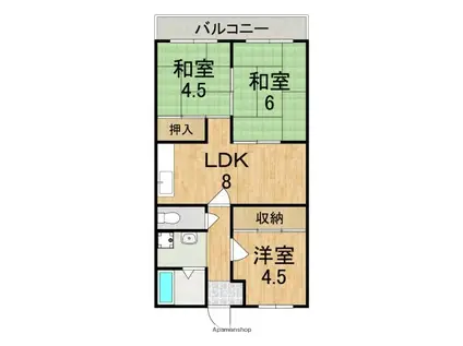 法隆寺マンションI(3LDK/4階)の間取り写真