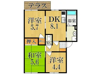 フローラル神宮東(3DK/1階)の間取り写真