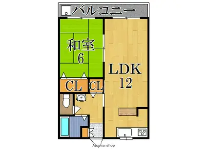 ファミール西大寺(1LDK/2階)の間取り写真
