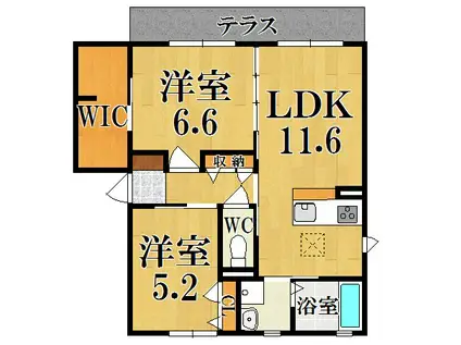 フェリシティE棟(2LDK/1階)の間取り写真