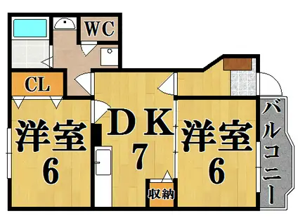 アサテラスⅠ(2DK/1階)の間取り写真